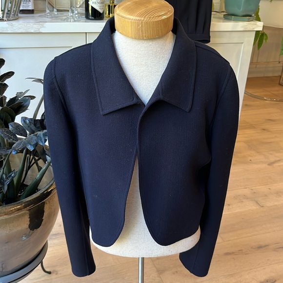 EUC Oscar de la Renta vintage navy bolero jacket drapey wider leg pant suit. - Picture 1 of 15